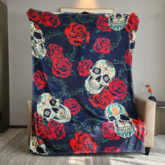 Skull Rose Pattern Blanket Flannel Warm Leisure Blanket