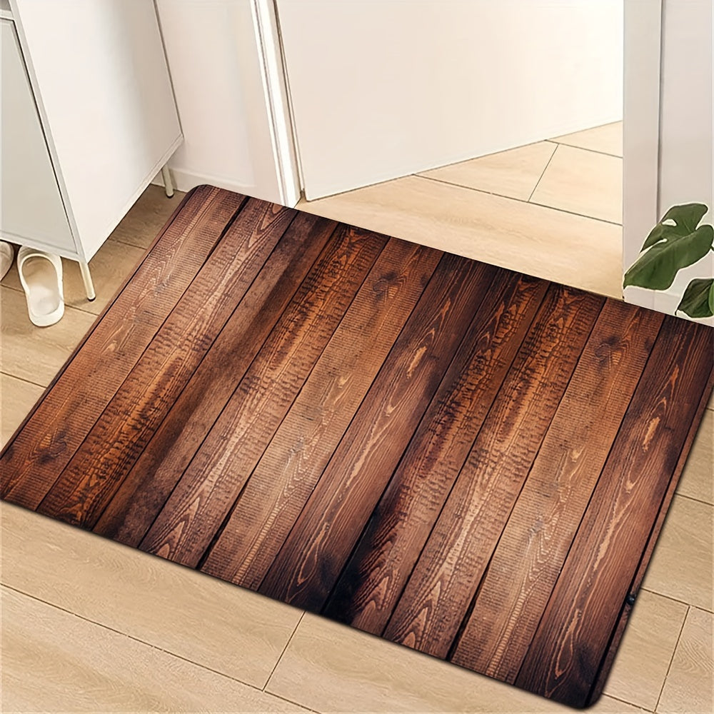 Wood Grain Print Rug Plank Striped Pattern Machine Washable Carpet