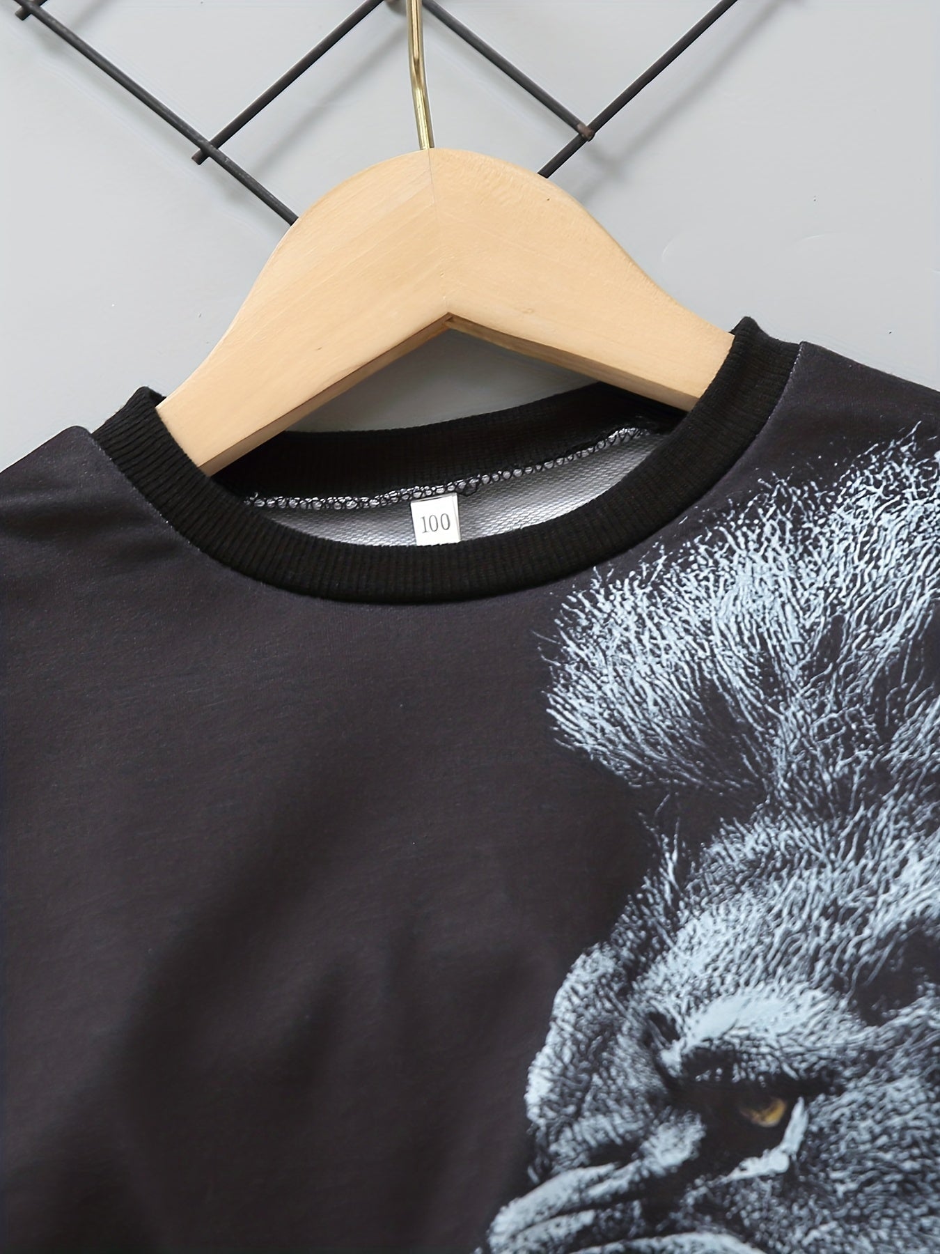 Boys 2pcs Lion Print Sweatshirt & Sweatpants Set for Spring Fall