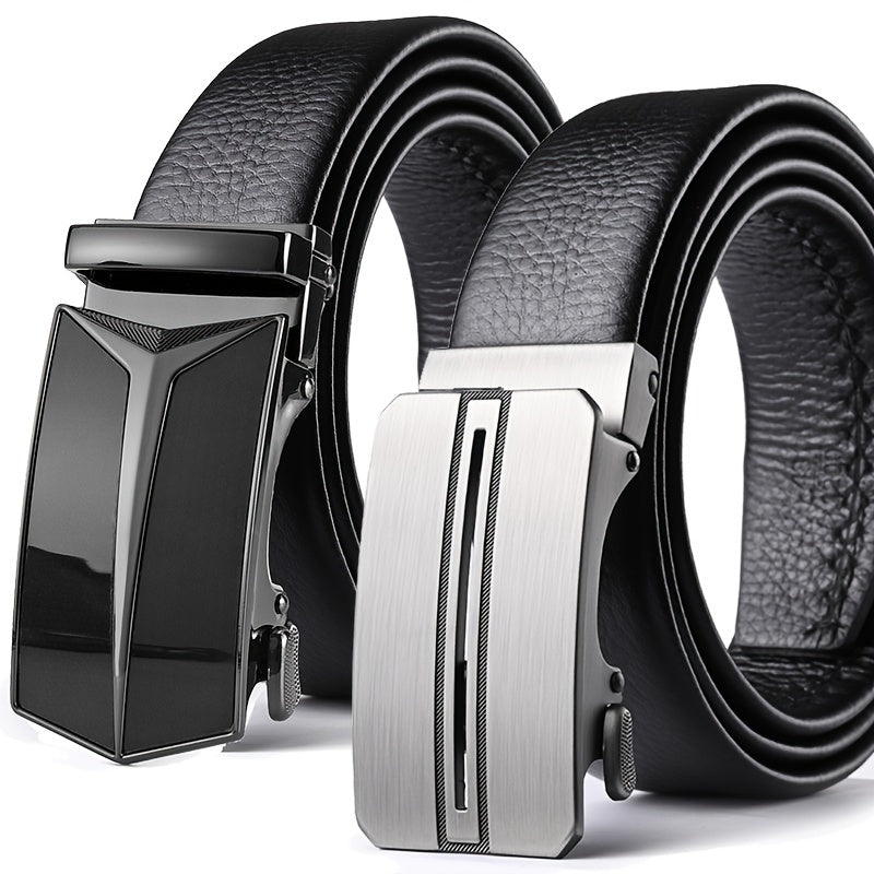 Men's Cowhide Leather Belt Automatic Buckle Business Belt