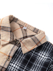 Girl s Plaid Patchwork Lapel Shirt