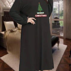 Christmas Nightdress Women's Christmas Tree Print Long Sleeve