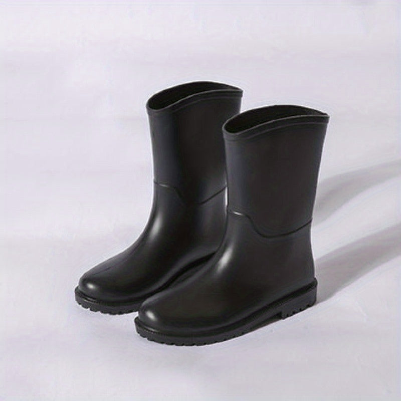 PVC Solid Rain Boots Lightweight Non Slip Water Shoes Mid Calf Boots