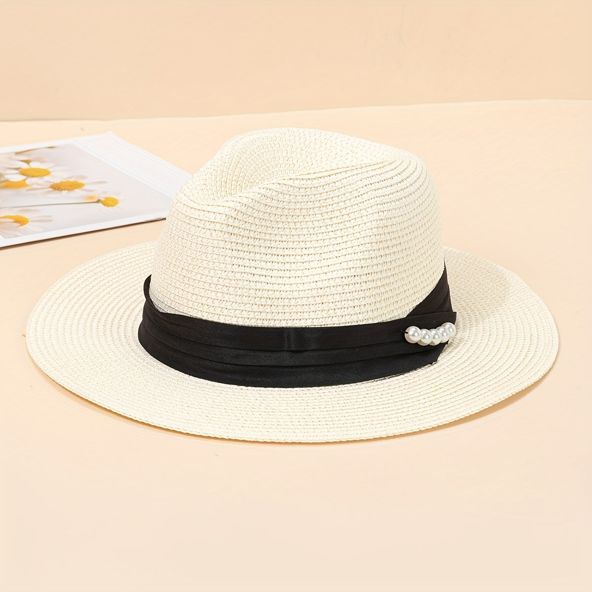 Summer Straw Hat Pearl Top Hat Sunshade Sunscreen Jazz Hat