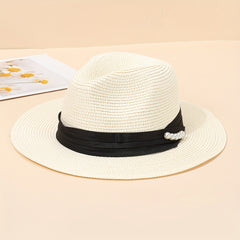 Summer Straw Hat Pearl Top Hat Sunshade Sunscreen Jazz Hat