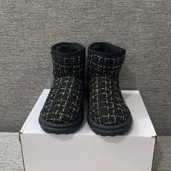 Women's Plaid Winter Snow Boots Round Toe Anti-slip Ankle Boots
