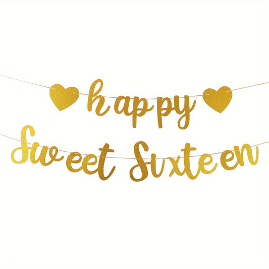 Sweet Sixteen Birthday Banner DIY Rose Golden Glitter Decorations
