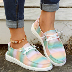 Women's Ombre Striped Boat Shoes Lace Up Canvas Comfort Casual Walking Shoes