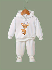 Christmas Reindeer Print Hoodies Pants Set For Kids Sports Gift