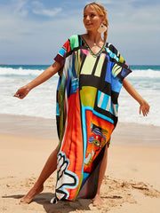 Abstract Print V Neck Cover Up