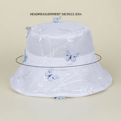 Lace Breathable Bucket Hat with Butterfly Embroidery