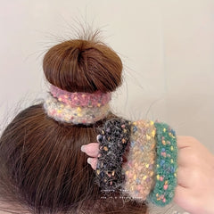 5pc Fall/Winter Plush Hair Scrunchies for Young Girls