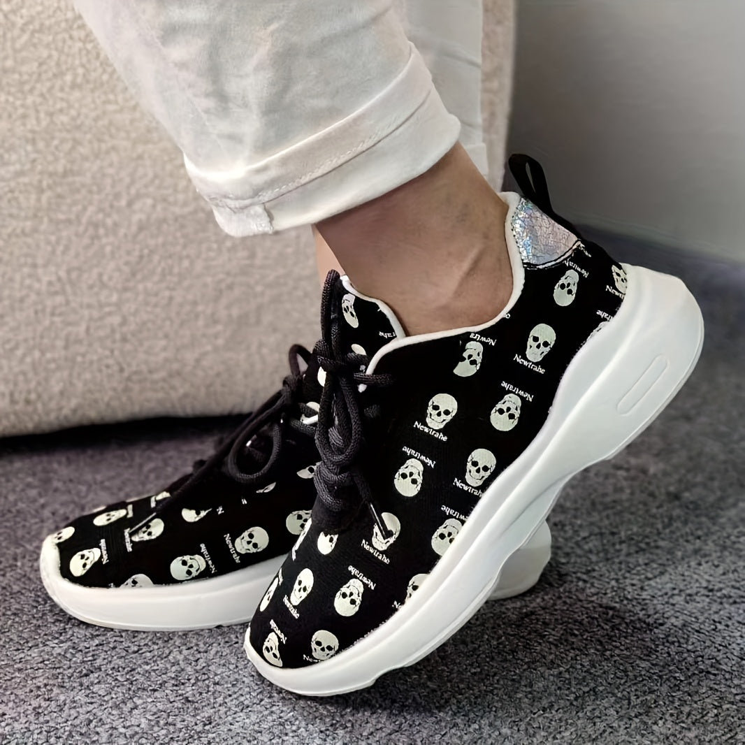 Women's Skull Print Lightweight Sneakers Anti Slip Sport Shoes