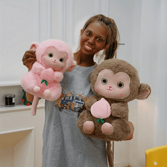 Soft Plush Toy Doll Peach Monkey with Pink Roses 9.84in Mixed Colors
