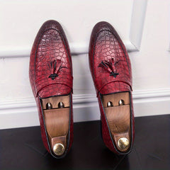 Men's Scale Print Tassel Slip On Dress Shoes