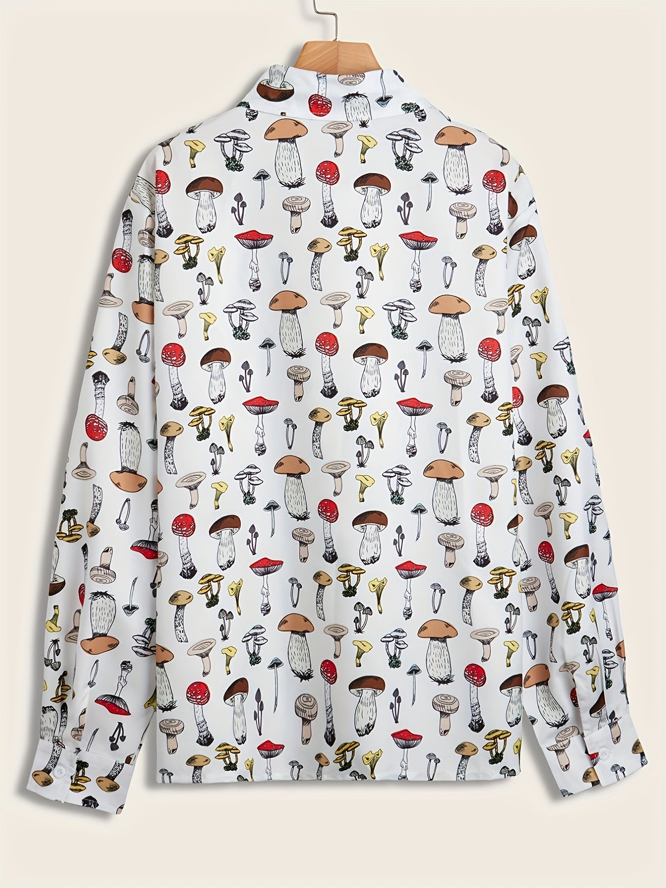 Mushroom Print Men's Button-Up Long Sleeve Shirt