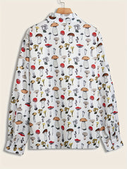 Mushroom Print Men's Button-Up Long Sleeve Shirt