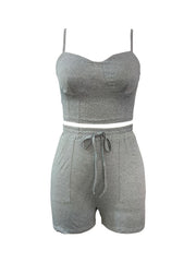 Crop Cami Top & Drawstring Waist Shorts 2pcs Set Women's Outfit