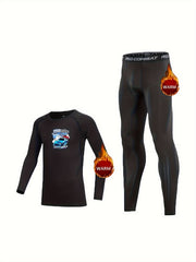 Kids Fleece Lined Compression Base Set Speed Racing Print Tops & Leggings