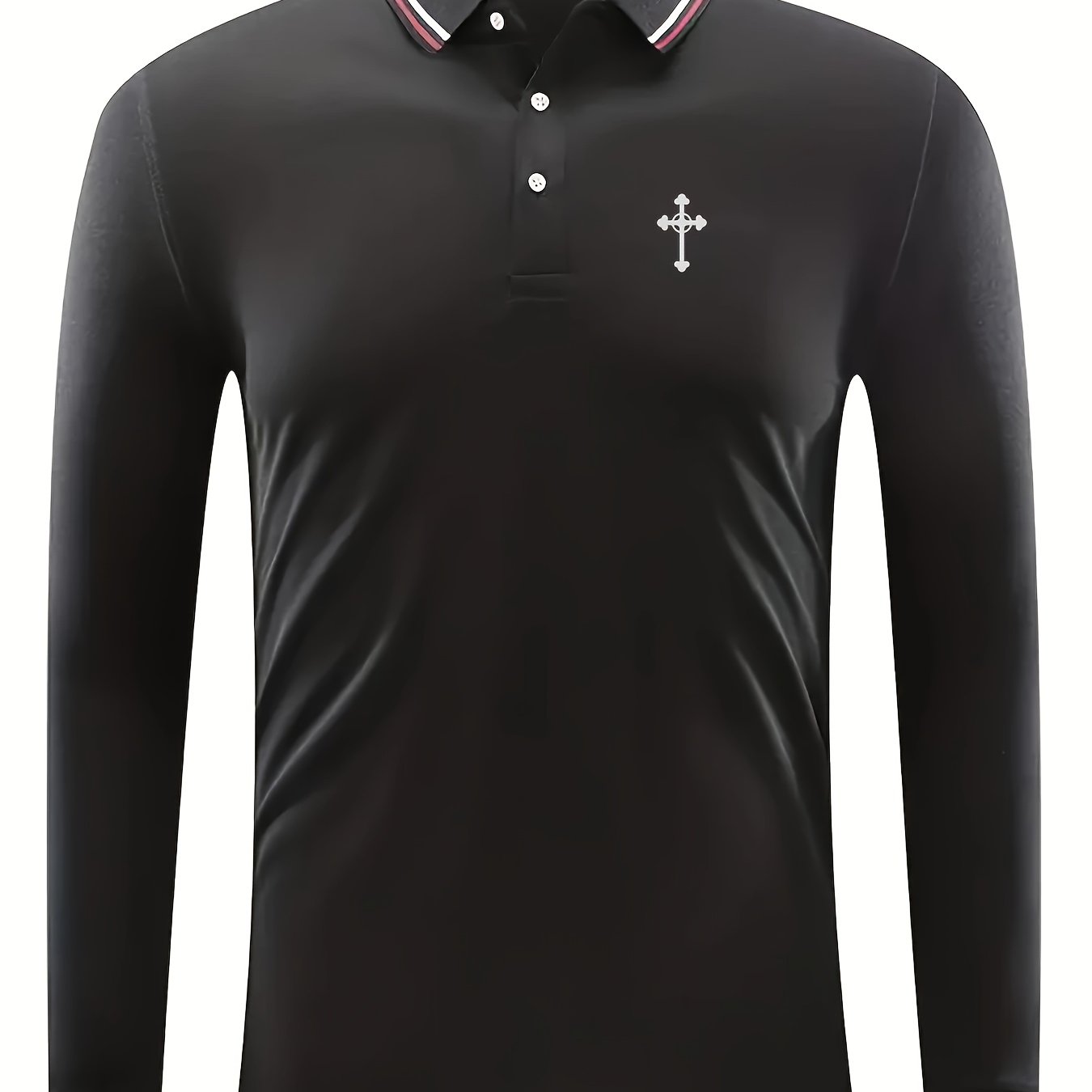 Men's Comfy Cross Pattern Long Sleeve Polo Shirt