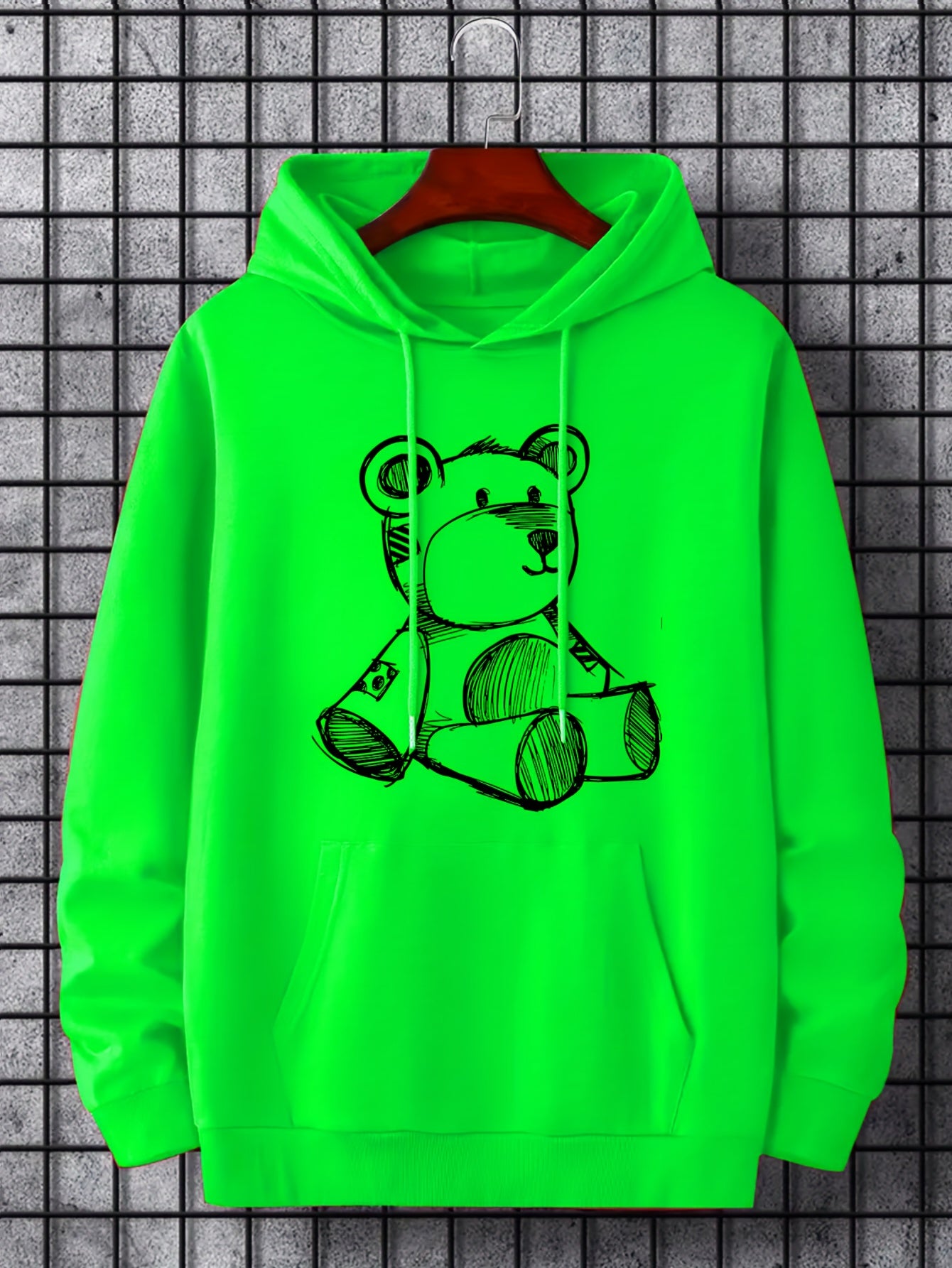 Bear Doodle Print Hoodie Men's Graphic Pullover
