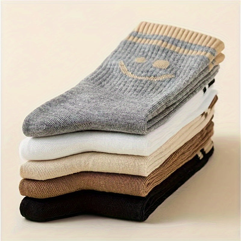 5 Pairs Smiling Print Mid Tube Socks for Women