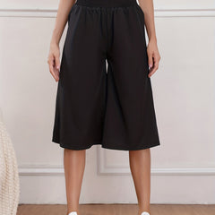 Cropped Wide Leg Pants Loose Fit Shirred Waist Casual