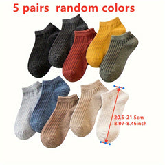 5 Pairs Casual Ankle Socks Unisex Breathable Low Cut Spring Summer Assorted