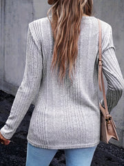 Casual Knit Top Ribbed Knit Long Sleeve Round Neck Pullover Jumper