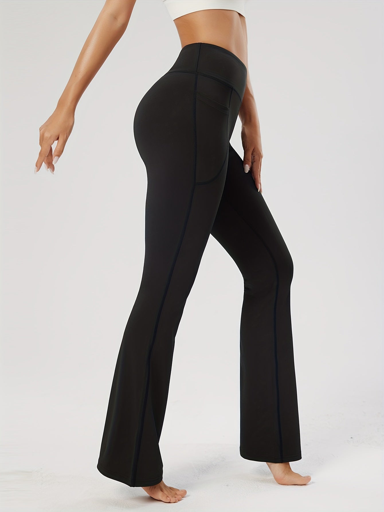 High Waist Flared Yoga Pants with Pocket