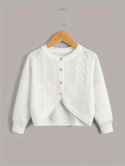 Toddler Girls Knitted Short Cardigan Button Down Plain Thin Knit Top