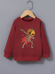 Kid's Pumpkin Skeleton Hero Pattern Sweatshirt Long Sleeve Top