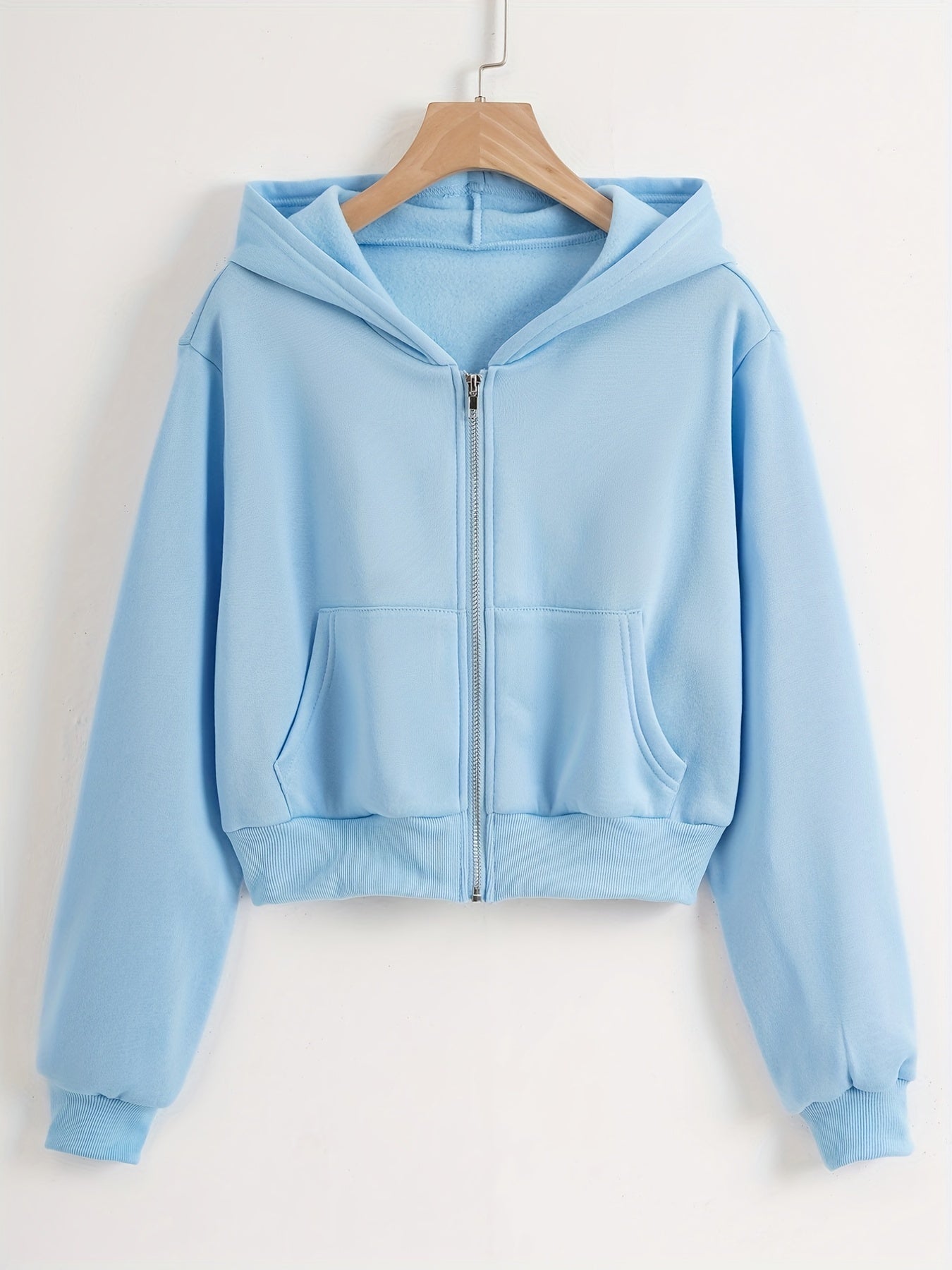 Sporty Zipper Kangaroo Pocket Sweatshirt Long Sleeve