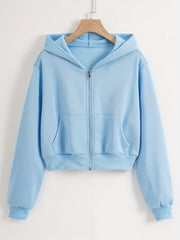 Sporty Zipper Kangaroo Pocket Sweatshirt Long Sleeve