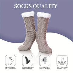 Warm Non Slip Snow Socks Cozy Fuzzy Velvet Lined Grippers Slipper Socks