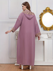 Abaya Dress Women's Plus Leaf Print Long Sleeve Maxi Jalabiya