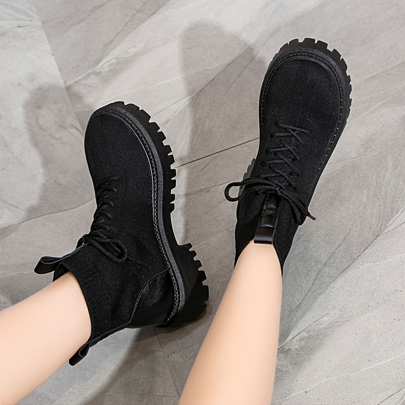 Women's Chunky Sole Knitted Ankle Boots