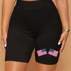 Women's Plus Flag Print High Rise Biker Shorts