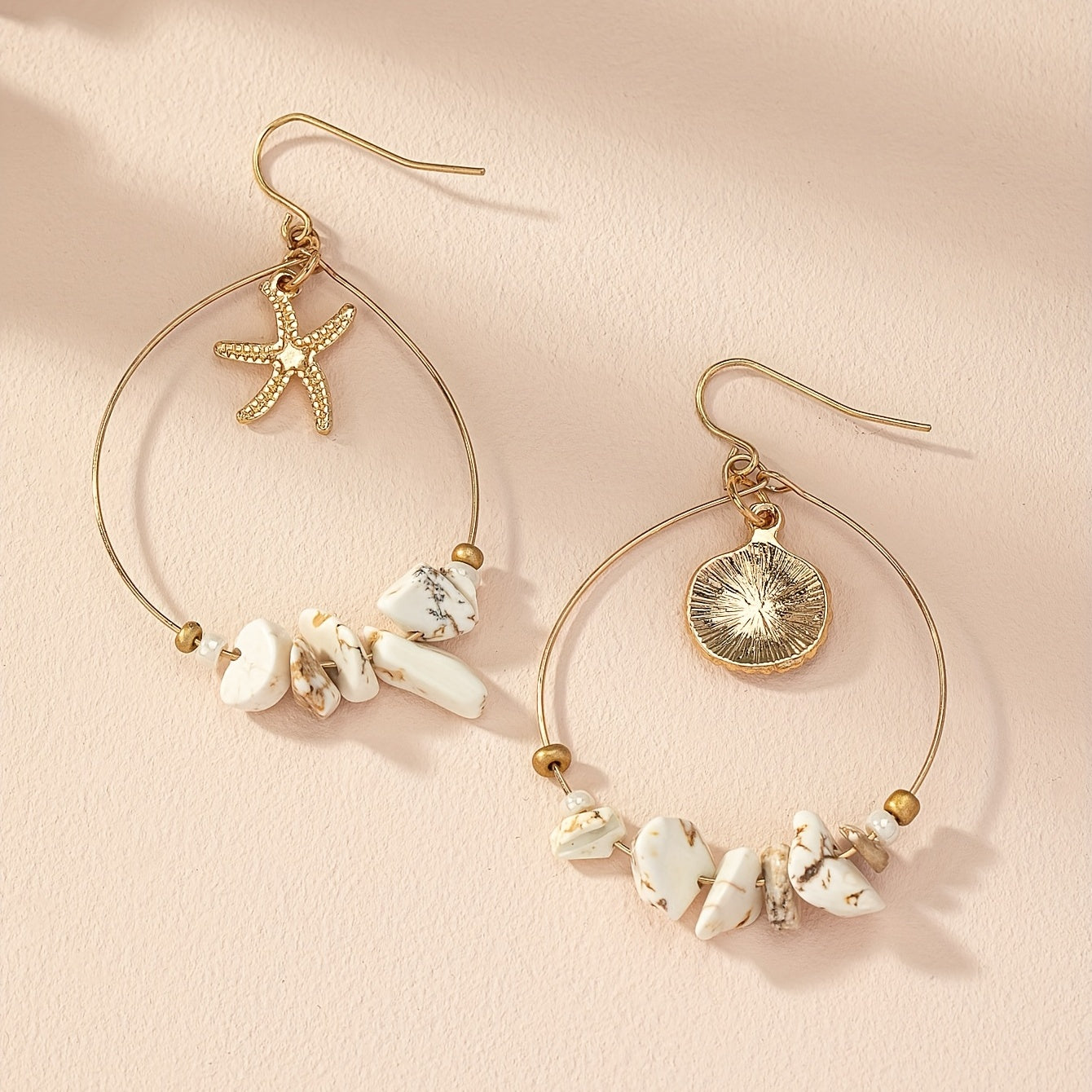 Vintage Crushed Stone Beaded Drop Earrings Boho Style Ear Jewelry For Summer