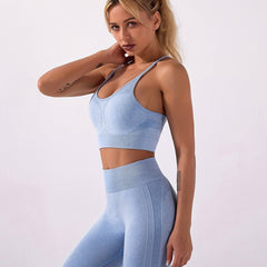2pcs Seamless Workout Sets High Impact Sports Bras And High Waist Biker Shorts