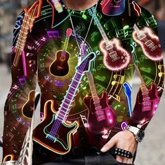 3D Print Guitar Men's Long Sleeve T-shirt for Autumn