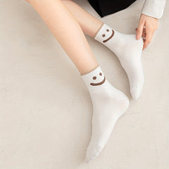 5 Pairs Smiling Print Crew Socks for Women