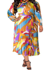 Abstract Print Lantern Sleeve Maxi Dress