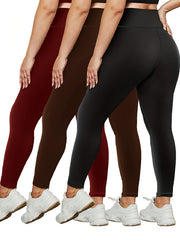 3 Pc Plus Size Sports Leggings Set Wide Waistband Stretchy Slimming Yoga Pants