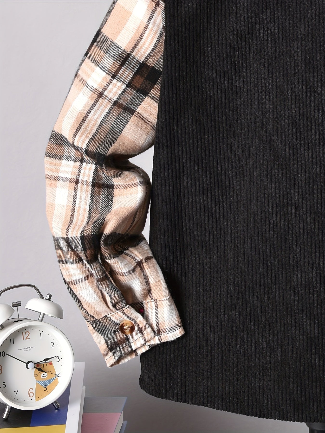 Boy's Plaid Fleece Jacket Casual Lapel Button Up Coat