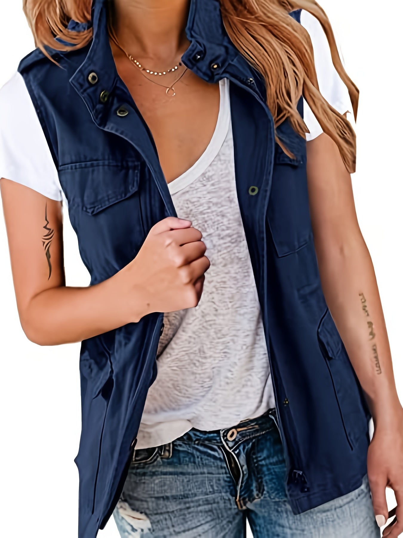 Sleeveless Zip-Up Jacket with Pockets Women's Outerwear