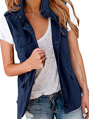 Sleeveless Zip-Up Jacket with Pockets Women's Outerwear