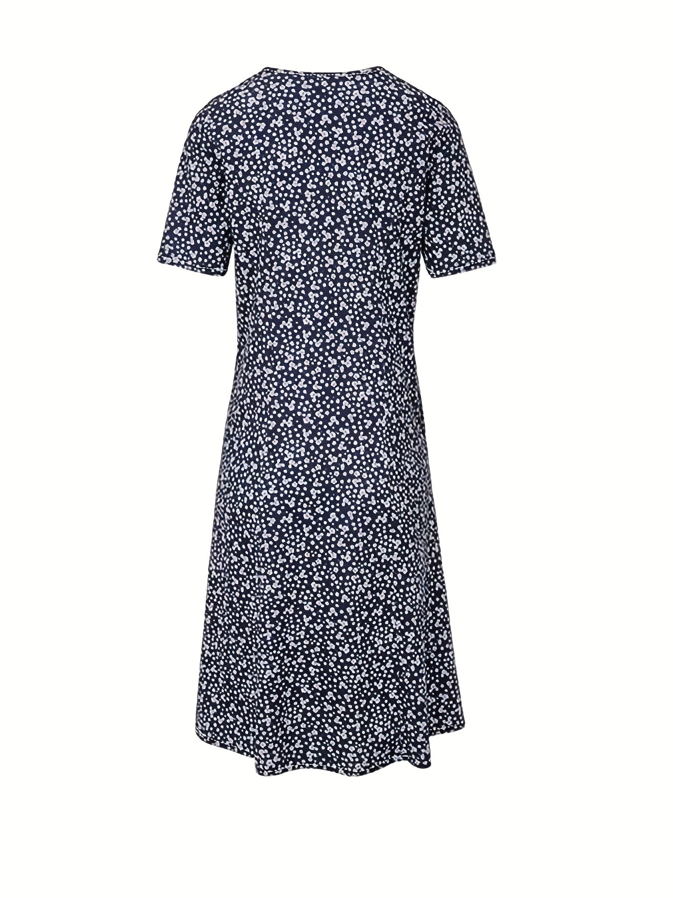 Floral Print Short Sleeve Round Neck Dress With Pockets