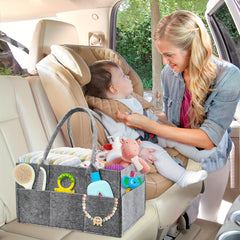 Portable Felt Diaper Caddy Organizer - Baby Storage Bag with Leather Handles