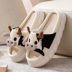 Women's Cartoon Cow House Slippers Soft Anti-slip Warm Plush Slides